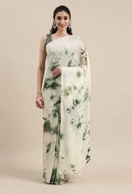 Green Printed Georgette Saree With Blouse 1