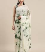 Green Printed Georgette Saree With Blouse