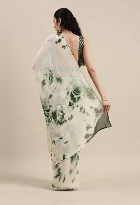 Green Printed Georgette Saree With Blouse 2