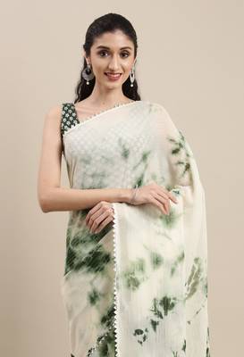 Green Printed Georgette Saree With Blouse 3