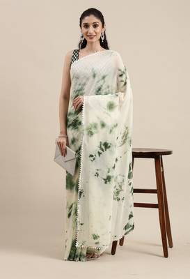 Green Printed Georgette Saree With Blouse 5