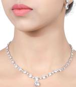 White Solitaire Necklace With Pear Drop Pendant And Earrings