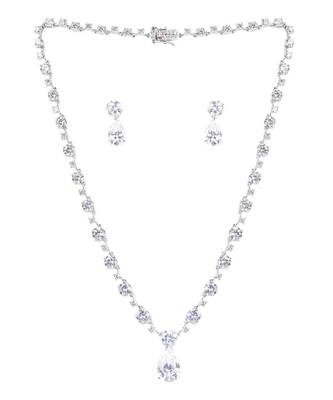 White Solitaire Necklace With Pear Drop Pendant And Earrings 4