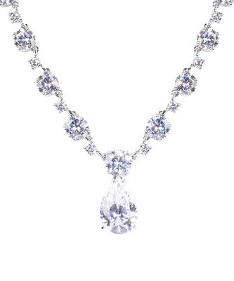 White Solitaire Necklace With Pear Drop Pendant And Earrings 5