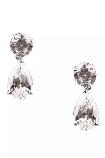 White Solitaire Necklace With Pear Drop Pendant And Earrings