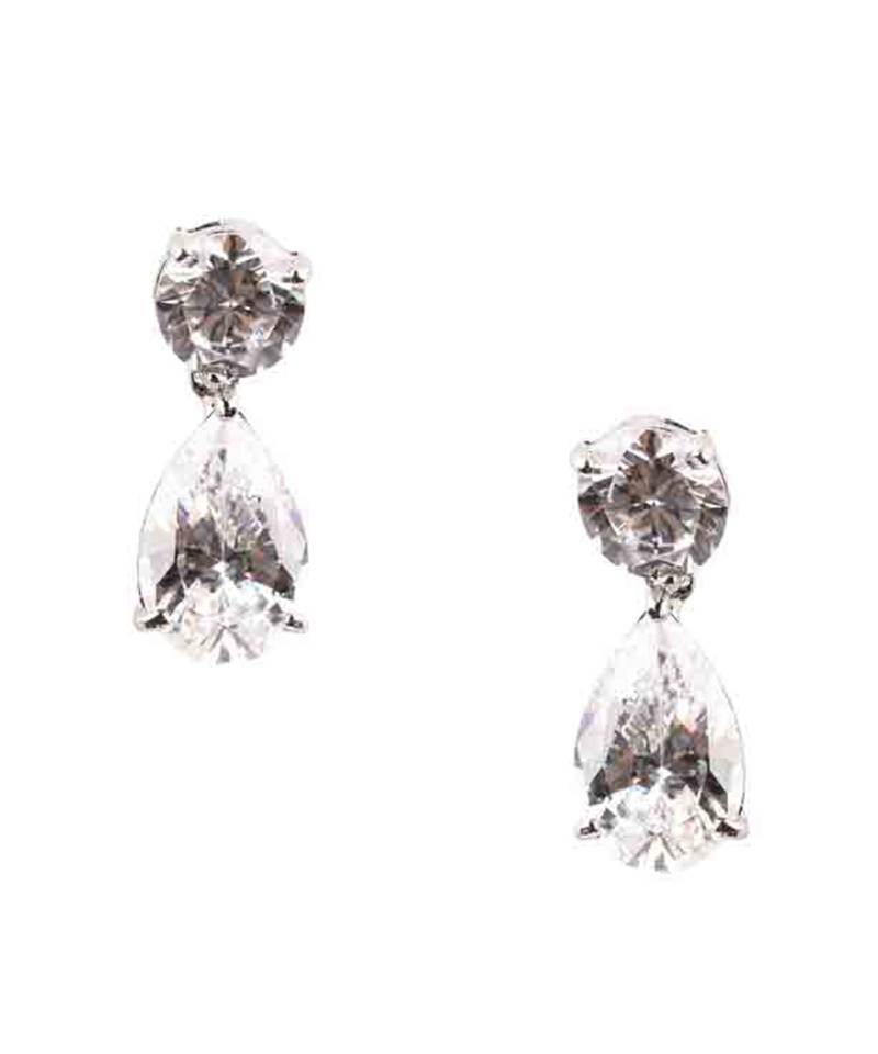 White Solitaire Necklace With Pear Drop Pendant And Earrings