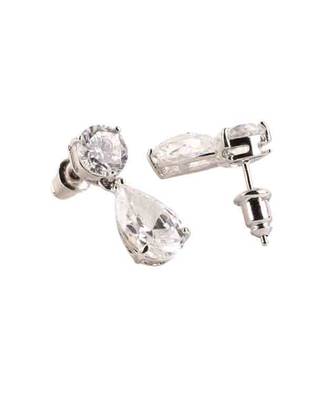 White Solitaire Necklace With Pear Drop Pendant And Earrings 7