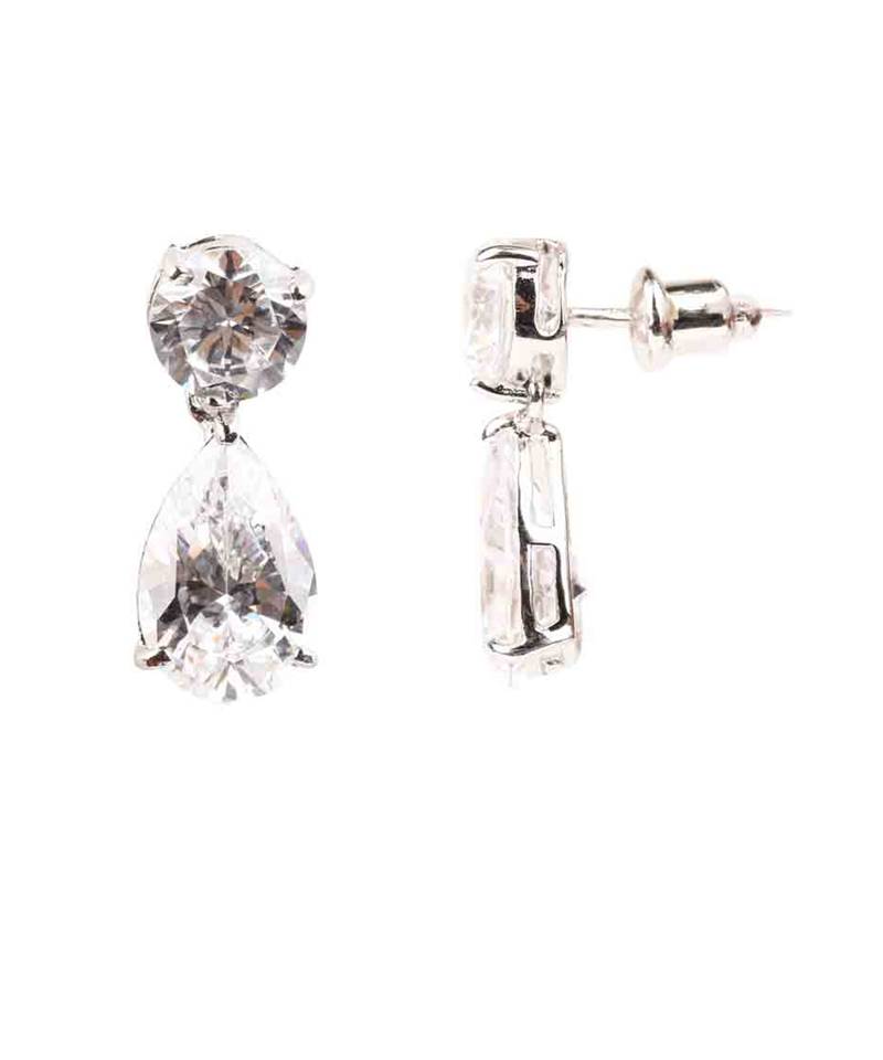 White Solitaire Necklace With Pear Drop Pendant And Earrings