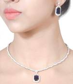 Blue Solitaire Necklace With Rectangle Blue Sapphire Pendant And Earrings