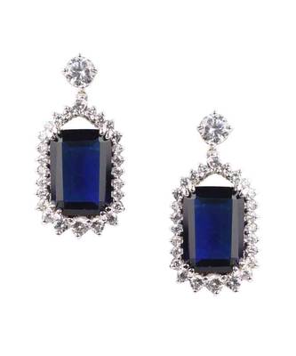 Blue Solitaire Necklace With Rectangle Blue Sapphire Pendant And Earrings 7