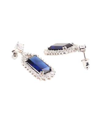 Blue Solitaire Necklace With Rectangle Blue Sapphire Pendant And Earrings 8