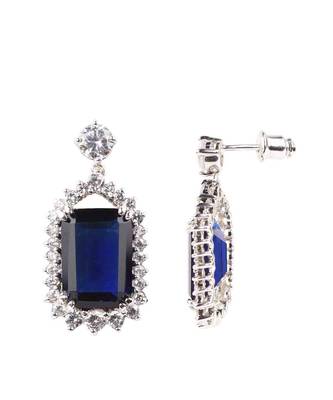 Blue Solitaire Necklace With Rectangle Blue Sapphire Pendant And Earrings 9