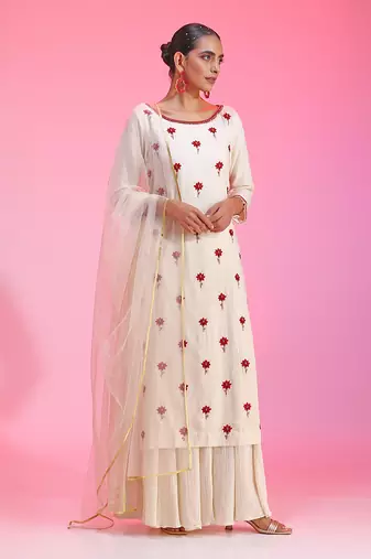 Resham Work Ivory Kurta Set