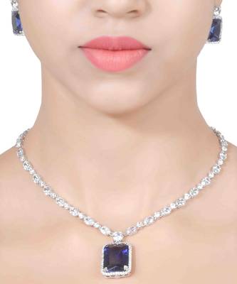 Blue Oval Solitaire Necklace With Big Blue Sapphire Pendant And Earrings 2