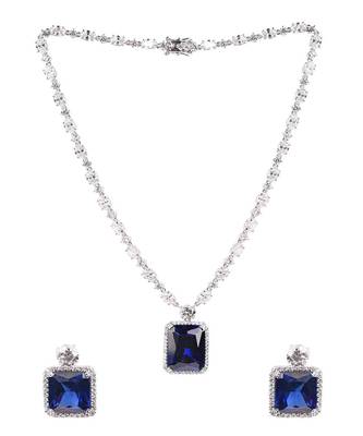 Blue Oval Solitaire Necklace With Big Blue Sapphire Pendant And Earrings 4