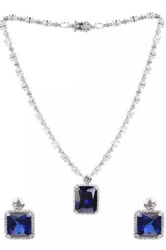 Blue Oval Solitaire Necklace With Big Blue Sapphire Pendant And Earrings