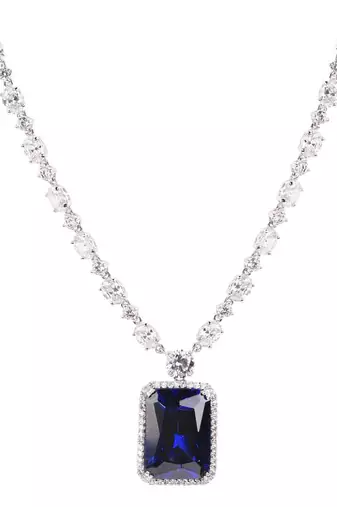 Blue Oval Solitaire Necklace With Big Blue Sapphire Pendant And Earrings