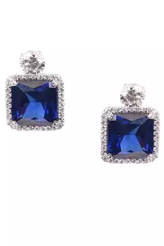 Blue Oval Solitaire Necklace With Big Blue Sapphire Pendant And Earrings