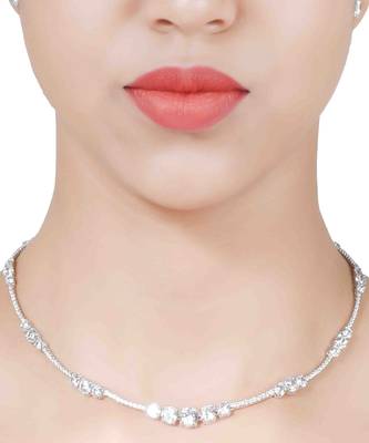 White 3 Solitaire Stone Attached Full Diamond Necklace With Earrings 2
