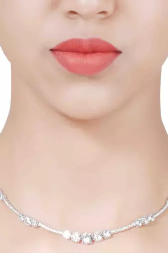 White 3 Solitaire Stone Attached Full Diamond Necklace With Earrings