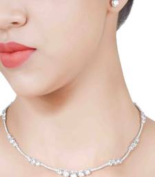 White 3 Solitaire Stone Attached Full Diamond Necklace With Earrings
