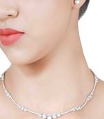 White 3 Solitaire Stone Attached Full Diamond Necklace With Earrings