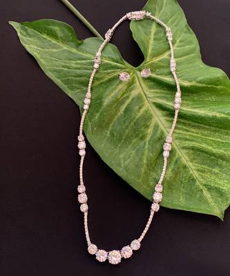 White 3 Solitaire Stone Attached Full Diamond Necklace With Earrings 3