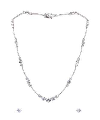 White 3 Solitaire Stone Attached Full Diamond Necklace With Earrings 4