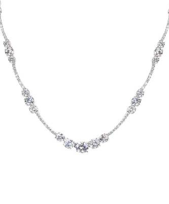 White 3 Solitaire Stone Attached Full Diamond Necklace With Earrings 5