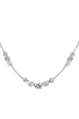 White 3 Solitaire Stone Attached Full Diamond Necklace With Earrings