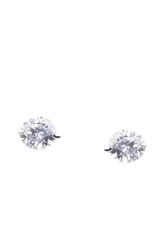 White 3 Solitaire Stone Attached Full Diamond Necklace With Earrings