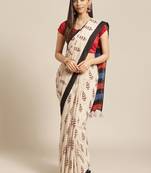 Geroo Jaipur Hand Block Print Beige Pure Cotton Saree Without Blouse