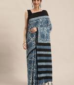 Geroo Jaipur Indigo Pure Cotton Hand Block Print Bagru Saree