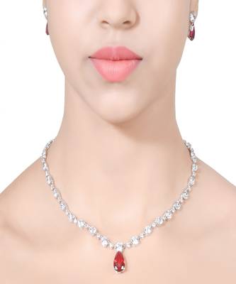 Red Solitaire Necklace With Ruby Drop Pendant And Earrings 2