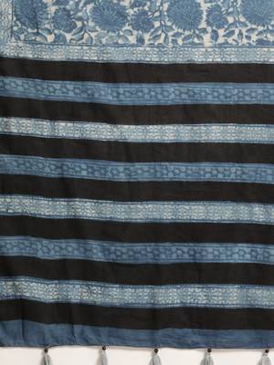   Indigo Pure Cotton Hand Block Print Bagru Saree 5