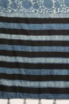   Indigo Pure Cotton Hand Block Print Bagru Saree