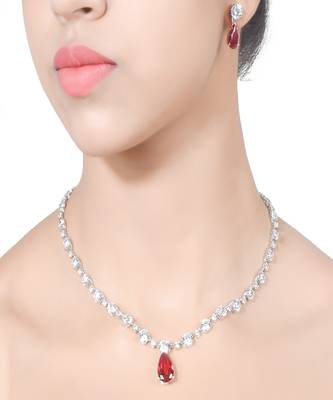 Red Solitaire Necklace With Ruby Drop Pendant And Earrings 1