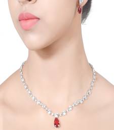 Red Solitaire Necklace With Ruby Drop Pendant And Earrings