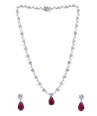 Red Solitaire Necklace With Ruby Drop Pendant And Earrings 4
