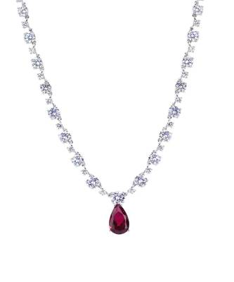 Red Solitaire Necklace With Ruby Drop Pendant And Earrings 5