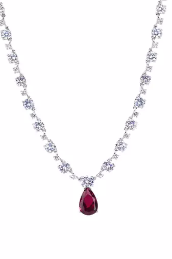 Red Solitaire Necklace With Ruby Drop Pendant And Earrings