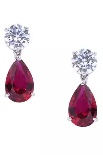 Red Solitaire Necklace With Ruby Drop Pendant And Earrings