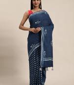 Geroo Jaipur Indigo Pure Cotton Hand Block Print Bagru Saree Without Blouse
