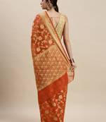 Geroo Jaipur Orange Kota Silk Floral Zari Saree