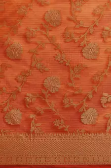   Orange Kota Silk Floral Zari Saree