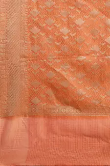  Orange Kota Silk Floral Zari Saree