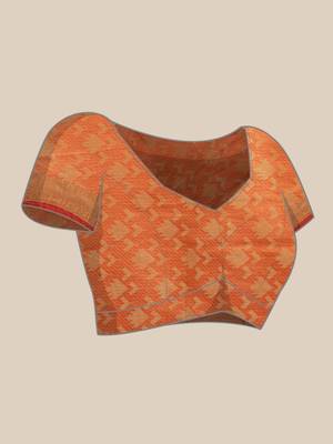   Orange Kota Silk Floral Zari Saree 4