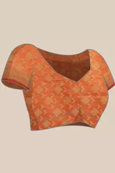   Orange Kota Silk Floral Zari Saree