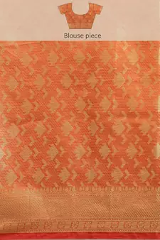  Orange Kota Silk Floral Zari Saree