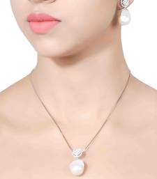 White Fused Solitaire With Baroque Drop With Earrings